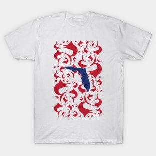 Florida engulfed in red Swordfish Marlin Pattern T-Shirt